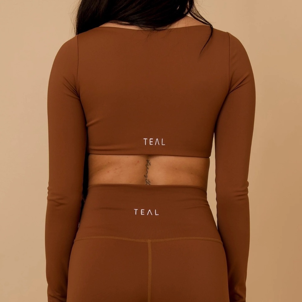 Long Sleeve Crop Top NWT Med 🤎 Copper - Picture 2 of 2